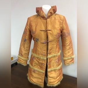 Chinese satin embroidered long coat in size medium